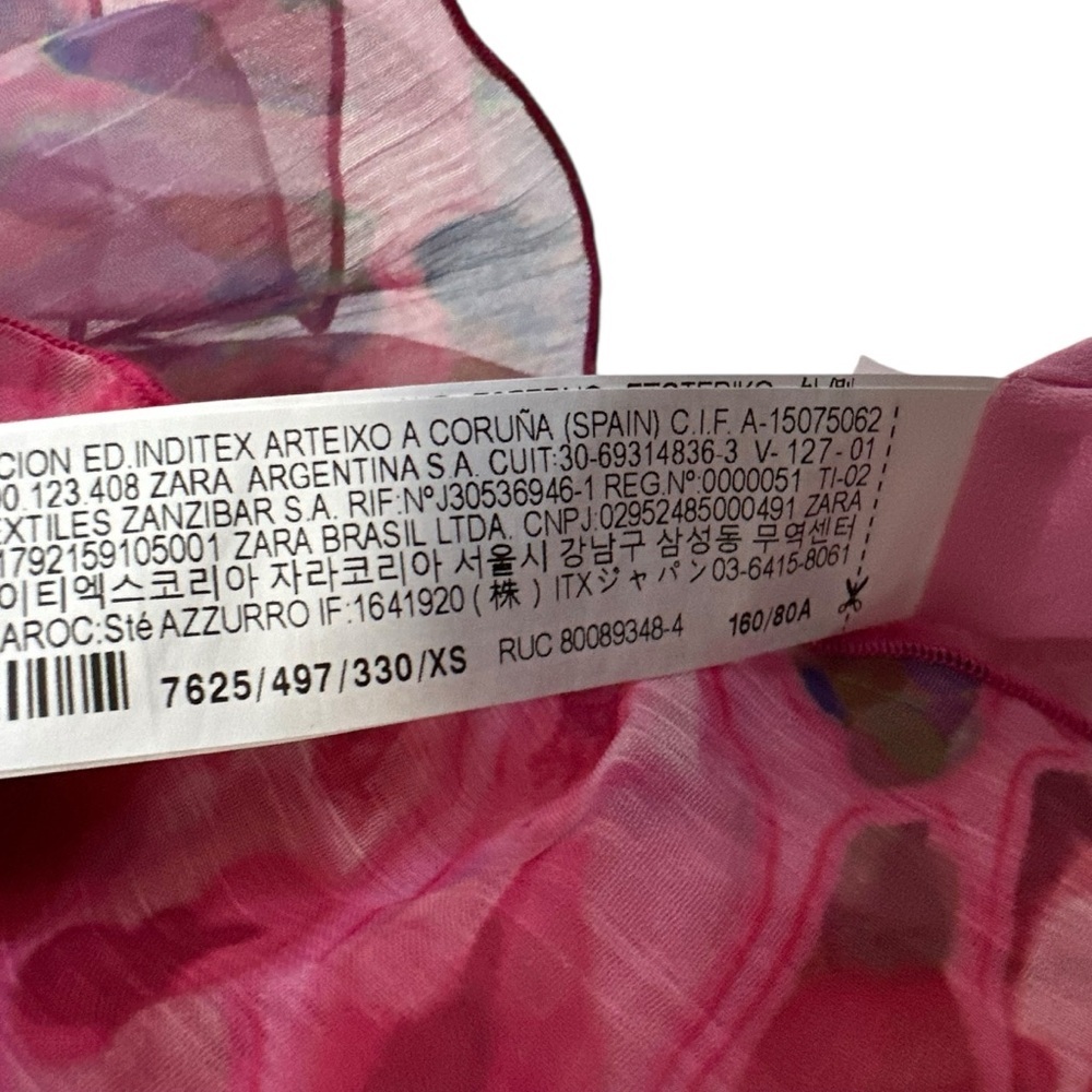 Zara Womens Asymmetrical Ruffled Printed Midi Dress XS Pink Lined One Shoulder - Picture 8 of 10